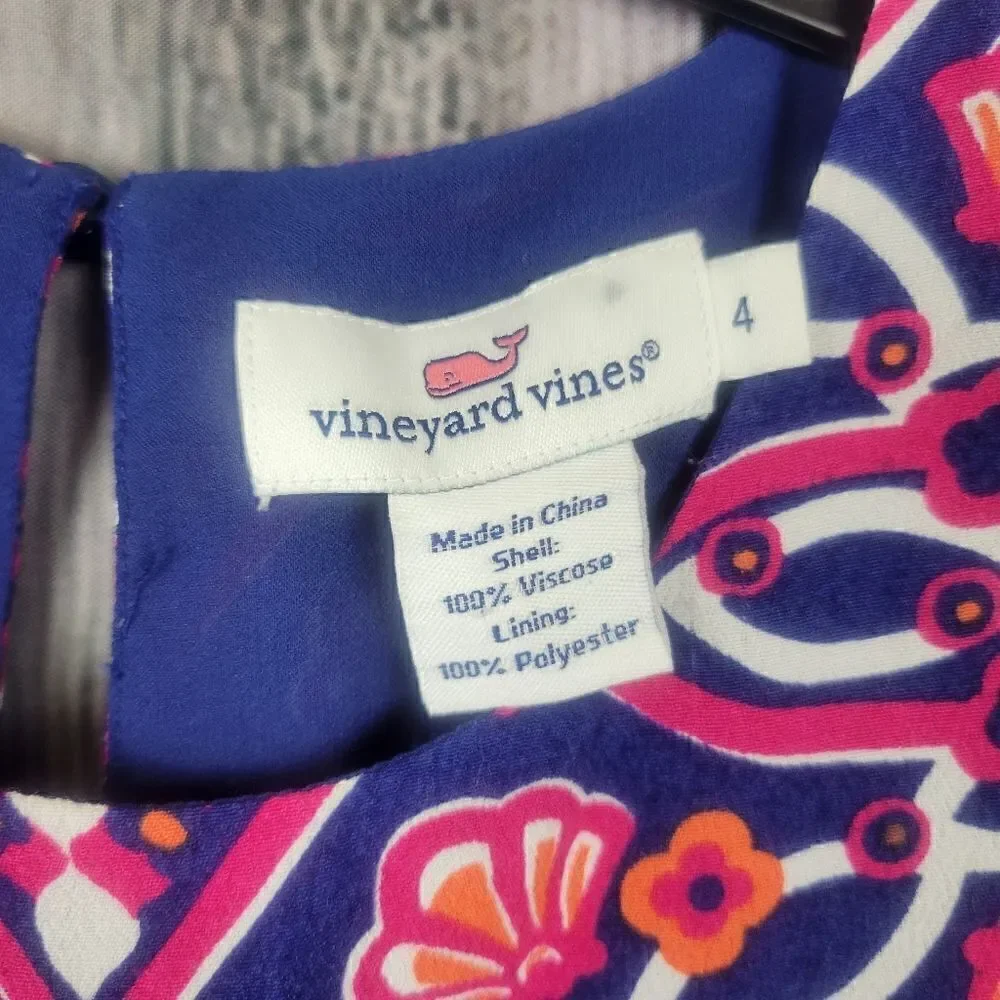 Vineyard Vines Girls Sleeveless Dress Navy Pink Shells size 4